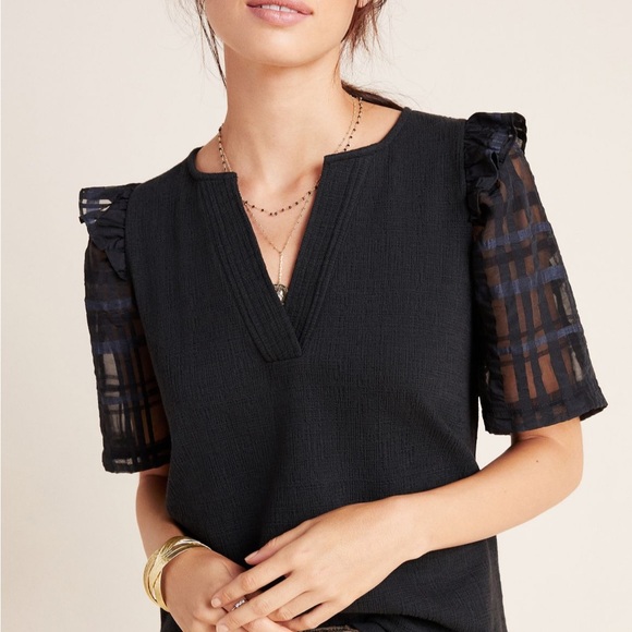 NWT Anthropologie Current Air Betsy Ruffle Top M Medium Black - Picture 4 of 5